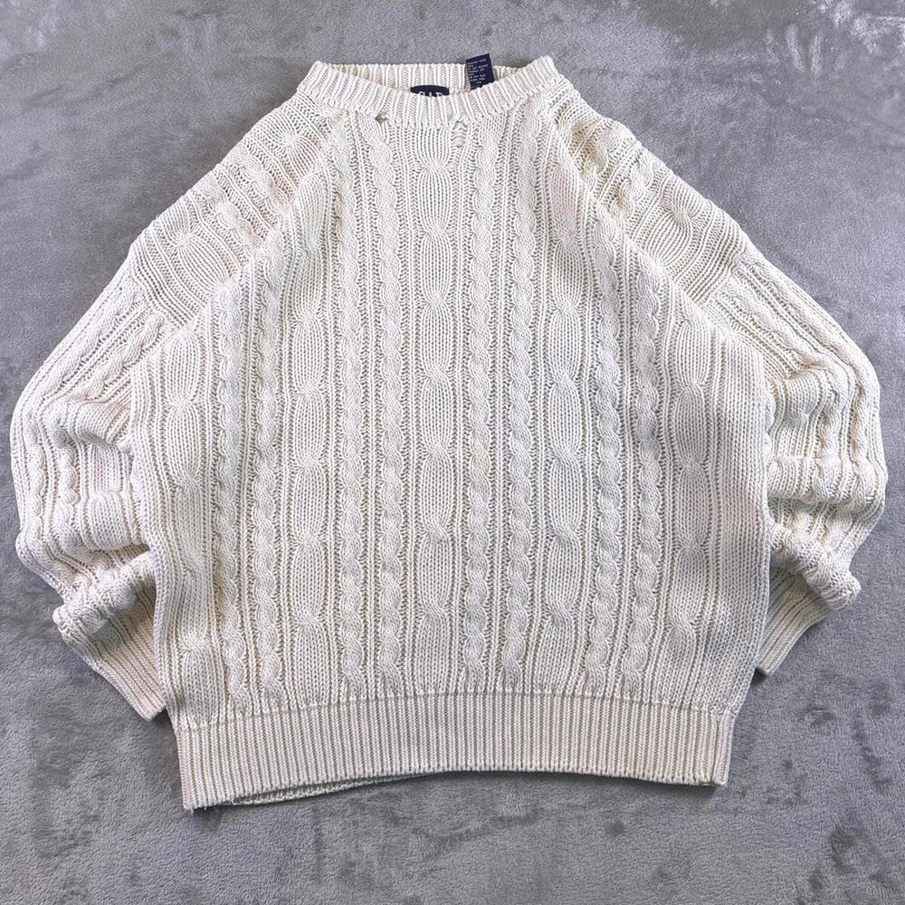 Vintage GAP Cable Knit Sweater Women’s XL Cream Mock Neck 100% Cotton
